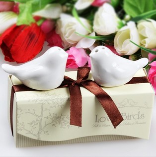 "LOVE BIRDS" Salt og Peber S&aelig;t Bryllupsgave (5 stk.)