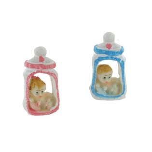 Dekoration til Barned&aring;b - Baby i Sutteflaske 5,5 cm (12 stk.)
