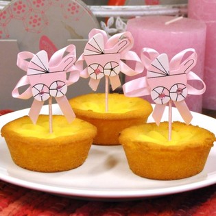 CUPCAKE TOPPER TIL F&Oslash;DSEL - ROSA BARNEVOGN (12 stk.)