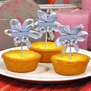 Cupcake Topper til Barned&aring;b - Bl&aring; Barnevogn (12 stk.)