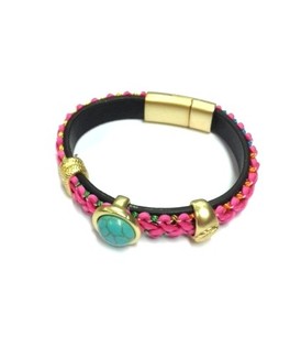 Luksus Ibiza Armb&aring;nd Pink / Tyrkis (1 stk)