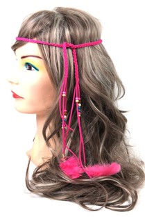 H&aring;rb&aring;nd i Ibiza-look met perler fuchsia (1 stk.)