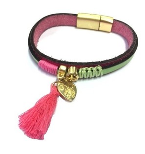 Luksus Armb&aring;nd Gr&oslash;n/Rosa Hjerte (1 stk)