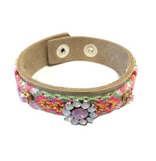 Luksus Ibiza-Style Armb&aring;nd Creme/Taupe Blomst (1 stk.)