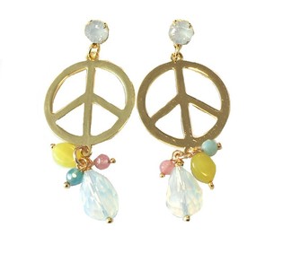 Ibiza Look &Oslash;reringe Guld Peace Hvid Krystal (1 stk.)