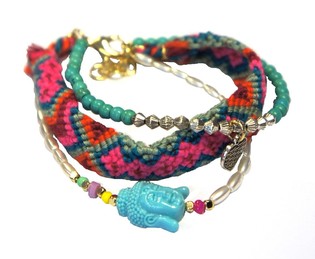 Ibiza Look Armb&aring;nd 3-lags med Buddha (1 stk.)