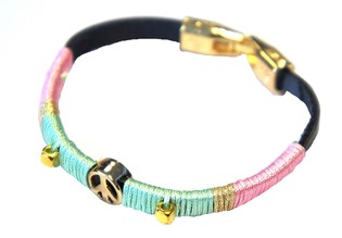 Ibiza Look Armb&aring;nd med Fredstegn Lyser&oslash;d/Mint (1 stk)
