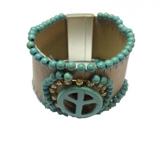 Ibiza Armb&aring;nd Taupe/Turkis Peace (1 stk)