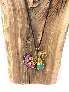 HANDMADE ORIGINALS Ibiza-halsk&aelig;de med Bluestone Orange/Bl&aring; (1 stk.)
