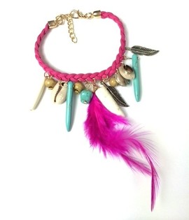 Ibiza-armbånd fuchsia med musling og tand (1 stk.)