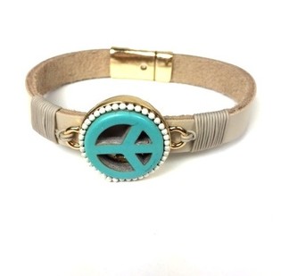 Armb&aring;nd Taupe/Creme Peace (Ibiza-stil)