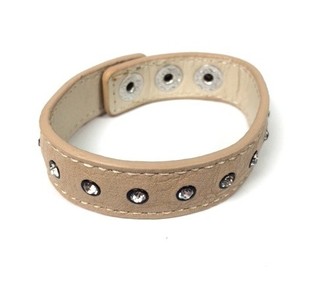 Ibiza Armbånd i Læderlook Creme med Strass (1 stk.)