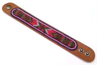 Aztek læderarmbånd med blå stras (1 stk)