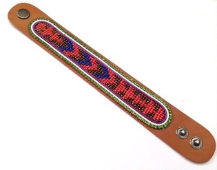 Læderarmbånd aztek blå stras (1 stk)