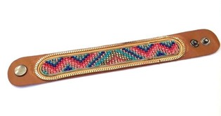 Læderarmbånd Ibiza Aztec Guldkant med Orange (1 stk.)