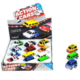 DIE CAST METALBILER MED FRIKTIONSMOTOR I DISPLAY (12 stk.)