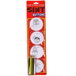 DIY Sinterklaas / Julemands-buttons til Farvel&aelig;gning - Inkl. Blyanter (12 stk.)