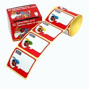 50 SINTERKLAAS GAVEKLISTERM&AElig;RKER P&Aring; RULLE (10 pakker)