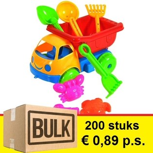 ***PARTIVARE TILBUD*** LEGETØJSSTRANDSÆT MED TIPVOGN 17 CM (200 stk.)