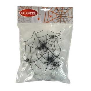Halloween Dekorativt Spindelv&aelig;v med 2 Edderkopper (4 stk.)