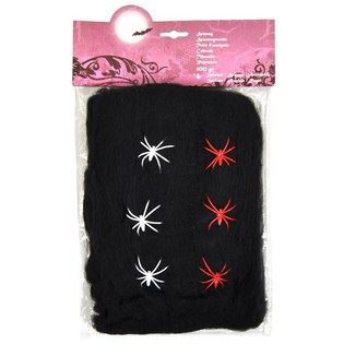 Sort Spindelvæv Halloween 100g med 6 Edderkopper (6 stk.)