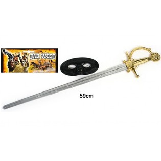 Zorro-maske og sværd-sæt - 59 cm (6 stk.)