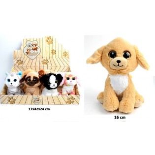 Luksus Plyshunde, 16 cm, Mix Design i Display (12 stk.)