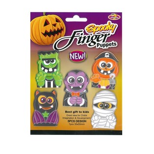 HALLOWEEN 5x UHREGLIGE FINGERDUKKER P&Aring; KORT (48 stk.)