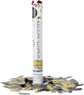 Konfettikanon &ndash; Farve: Sort-Gul - 40 cm - Partypopper (10 stk.)