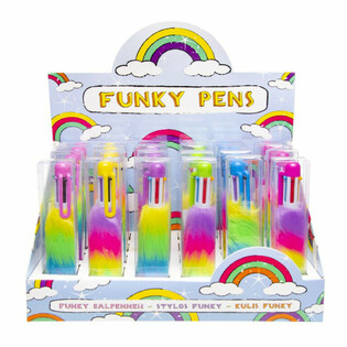 FLUFFY KUGLEPEN MED 6 INDBYGGEDE FARVER - I DISPLAY (24 stk.)