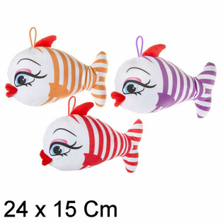 Plys Glad Fisk med Store L&aelig;ber - 24 cm - Mix (12 stk.)