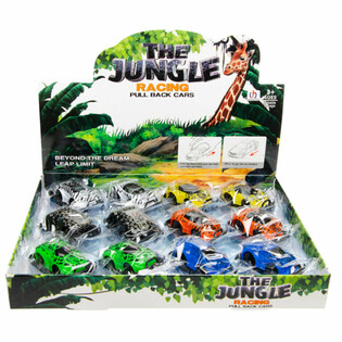 PULL BACK JUNGLEBILER I DISPLAY (12 stk.)