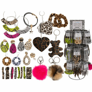 **MEGA BILLIGT** KOMPLET ANIMAL PRINT DISPLAY MED SMYKKER OG TILBEH&Oslash;R (180 stk.)