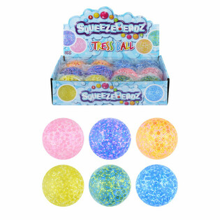 Squeeze stressbold med perler &Oslash;7cm i display (12 stk.)