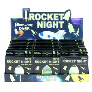 GLOW IN THE DARK RAKET RUMFART TIL LOFTET I DISPLAY (24 stk.)