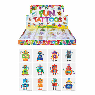 SJOVE TATOVERINGER - MODEL: ROBOT, Hver pakke har 12x Tatoveringer I DISPLAY (48 stk.)