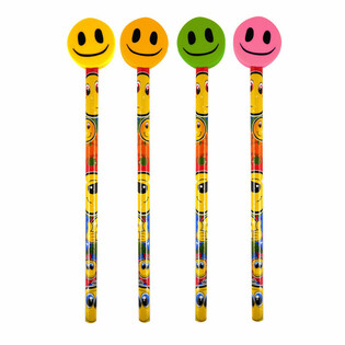 Glad Smiley Blyant med Viskel&aelig;der (24 stk.)