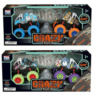2-DELT S&aelig;t Friktions-Dinosaur Monstertrucks i Luksus Gave&aelig;ske - Mix