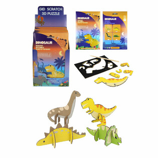 SCRATCH 3D Dinosaur Puslespil - Display (18 stk.)