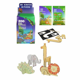 3D Skrabepuslespil Zoologiske Dyr (Display 18 stk.)