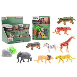 ANIMAL WORLD - SAFARI DYR LEGES&AElig;T 10 DELE P&Aring; KORT - I DISPLAY (12 stk.)