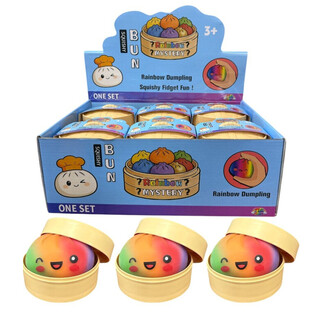 RAGE - RAINBOW Squishy Bun Dumplings STOR (8.5 x 8.5 x 4.8 Cm) - Viral 2026 Fidget Toy (12 stk.)