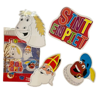 SINTERKLAAS SINT & PIET - 4-DELT DOBBELTSIDIGT DEKORATIONSSKILT-SÆT (6 stk.)