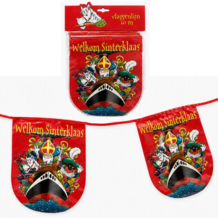 SINTERKLAAS - VIMPELGUIRLANDE "WELKOM SINTERKLAAS" - L&AElig;NGDE: 10 Meter (6 stk.)