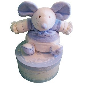 Baby Bow Bamse i Gave&aelig;ske - Model 15 (Mus, Bl&aring;/Hvid)